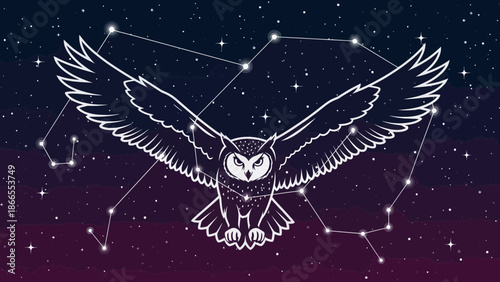 Celestial Guardian Wise Owl Among Stars Constellation Design