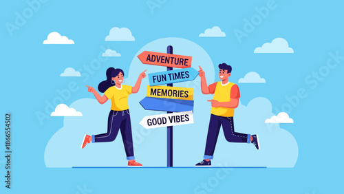 Choosing Destinations For Life's Journey With Signs For Adventure And Good Vibes