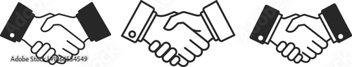 Three different icon styles representing a handshake or agreement for business purposes isolated on transparent background