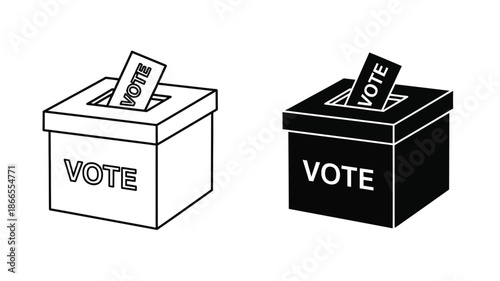 Two ballot boxes with vote text a white and black illustration silhouette