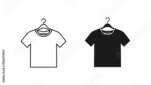 Two t shirts hanging on hangers one white and one black silhouette