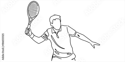 Tennis player swinging a racket in a dynamic pose Vector, illustration