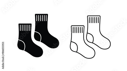 Two pairs of socks one filled and one outline a simple silhouette