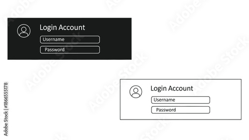 Login screen interface design with username and password fields a dark silhouette