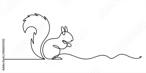 Minimalist single line drawing of a cute squirrel Vector, illustration