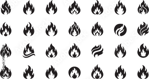 Minimalist Flame Logo Icons and Modern Fire Spark Symbols Set for Hot Energy and Creative Branding.