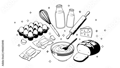 Assorted ingredients for sushi preparation isolated on white background, Vector