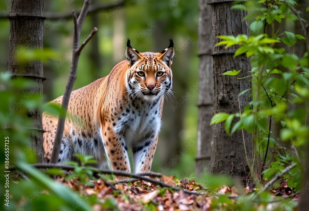 Obraz premium A view of a Lynx in the woods