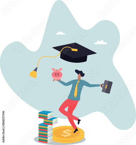 Education fund, collect money for school, college and university cost or student scholarship or loan .about a man and his life.