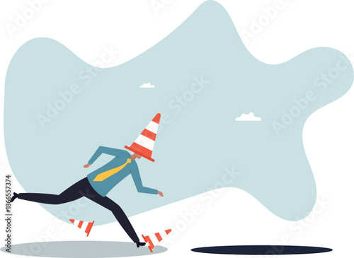 Blind and frustrated business direction, mistake or failure, trap or crisis ahead, risk and uncertainty.about a man and his life.