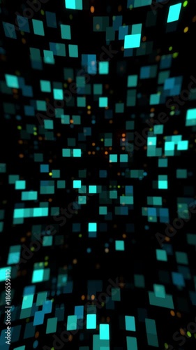 Hi-Tech abstract pixel moving background. Pixelated motion graphic. Retro pixel mosaic arcade backdrop. 4k vertical animation