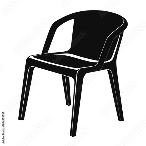 Title: A black and white line of a modern chair with a curved backrest and four legs