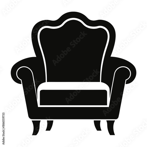 Title: A black and white line of a classic armchair with curved backrest and armrests