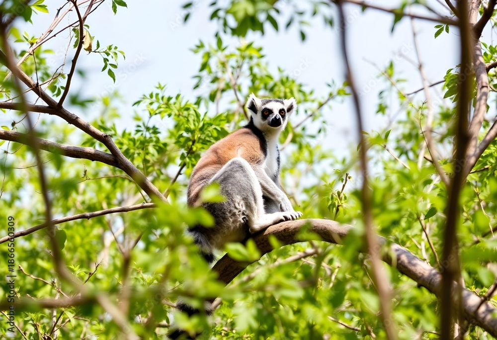 Obraz premium A close up of a Ring Tailed Lemur in a tree