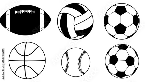 Collection of various sports balls isolated on white background, Vector