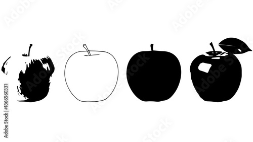 Silhouettes of apples isolated on white background, Vector