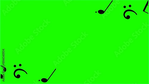 Black musical notes and symbols falling from the top and bottom on a green screen.
Keywords: music, notes, symbols, treble clef, bass clef, melody, sound, falling, rain, animation, green screen, chrom