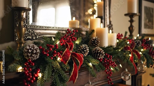 Cozy Christmas Hearth Garland with Candles and Pinecones.