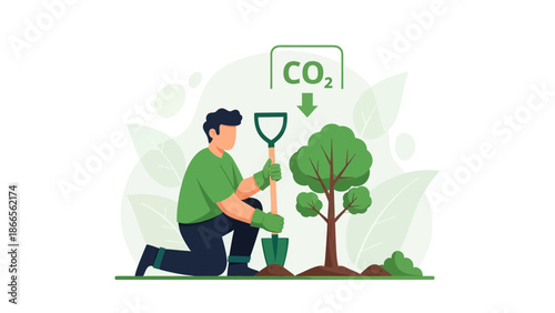 Carbon Capture Initiative Planting Trees For Environmental Sustainability Concept