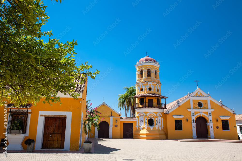 custom made wallpaper toronto digitalThe beautiful historic Church of Santa Barbara built in 1613 with a balcony on its bell tower at the colonial Heritage Town of Santa Cruz de Mompox in Colombia.