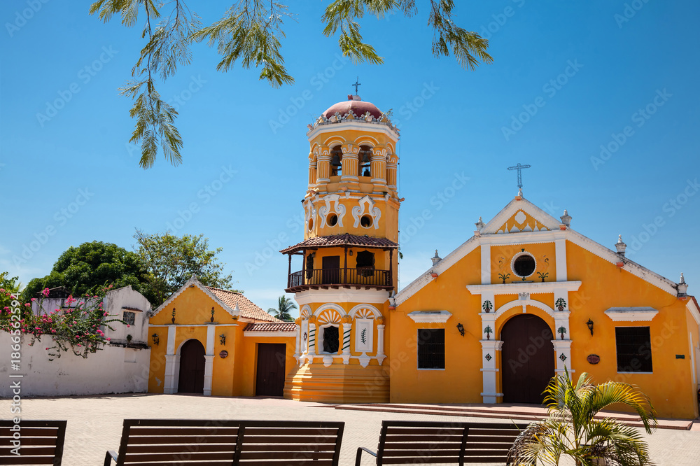custom made wallpaper toronto digitalThe beautiful historic Church of Santa Barbara built in 1613 with a balcony on its bell tower at the colonial Heritage Town of Santa Cruz de Mompox in Colombia.
