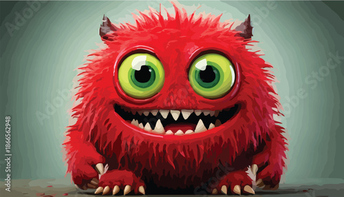 Adorable Red Monster with Big Eyes and Sharp Teeth.