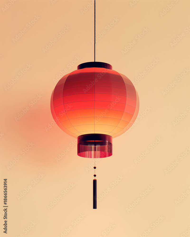Obraz premium Elegant red paper lantern with gradient hanging on a soft background for Chinese New Year