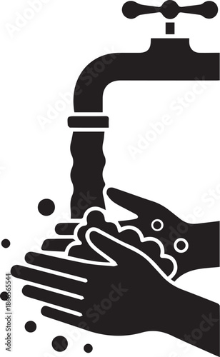 silhouette vector icon of a hands washing under a tap on white background
