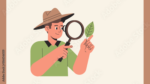 Botanist Inspecting Leaf With Magnifying Glass For Scientific Research
