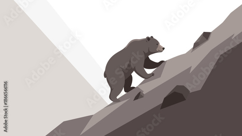 Bear Climbing A Mountain With A Determined Spirit Illustration Vector