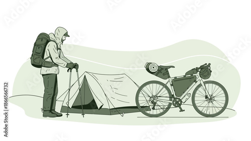 Bikepacking Adventure Expedition Alone in Nature with Backpack and Tent