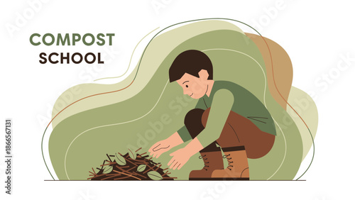 Boy Learning About Composting In School For Sustainable Earth Movement
