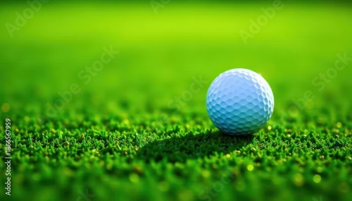 Golf ball rests on manicured putting green, shadow visible, shadow, recreation, detail