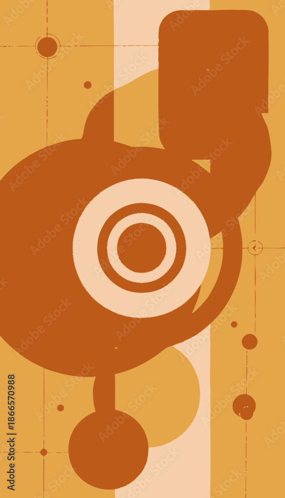Obraz premium Abstract geometric art featuring overlapping shapes and concentric circles in warm earth tones creating a harmonious visual balance with modern minimalist style