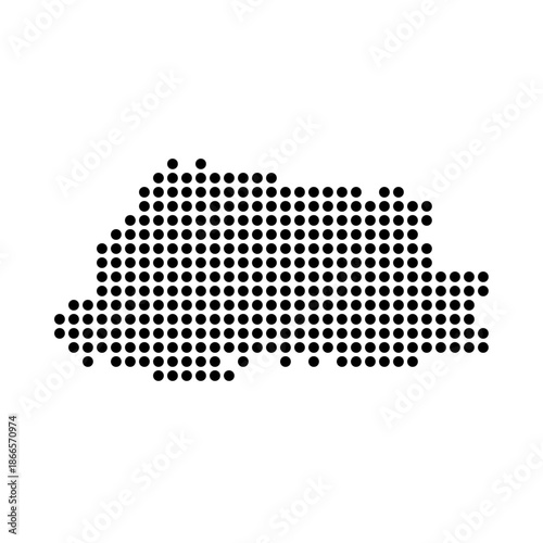 Bhutan country dotted map. Black spot pixel illustration isolated on white background. Vector circle mosaic.