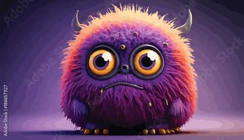 Adorable Furry Monster with Big Eyes and Tiny Horns.