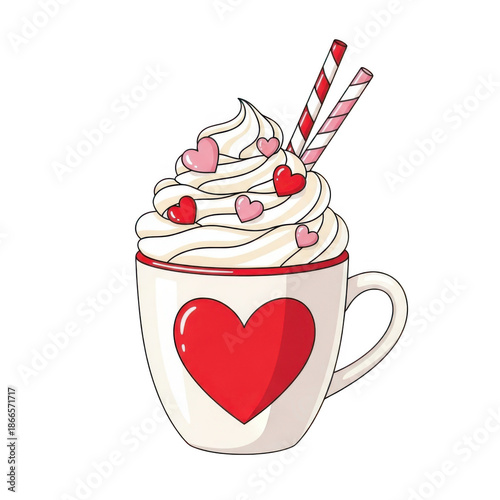 Heart-shaped hot chocolate isolated on transparent background