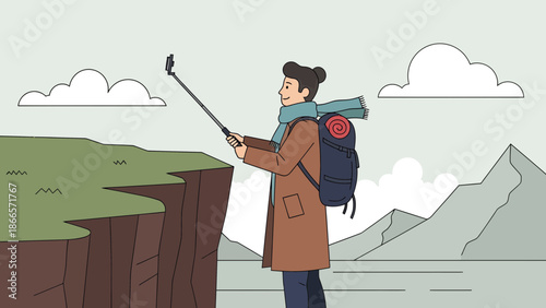 Adventurous Traveler Captures Breathtaking Mountain View With Selfie Stick