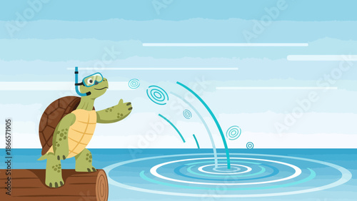 Adventurous Turtle Ready For Aquatic Adventures And Summer Fun