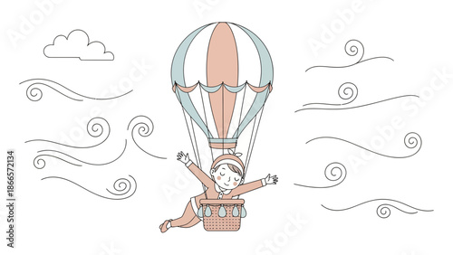 Air Balloon Adventure A Child's Journey Through Cloudscapes In Dreamy Balloon