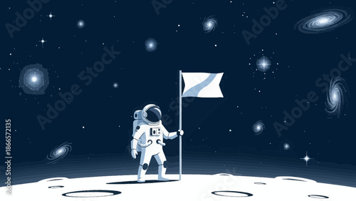 Astronaut Establishes Territory On Lunar Landscape In The Vastness Of Space