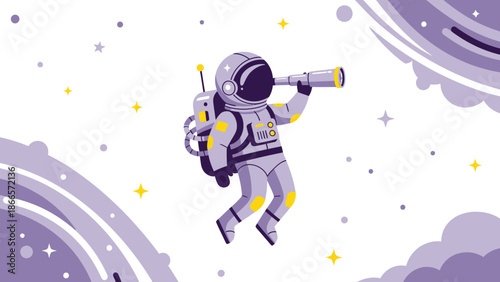 Astronaut Gazing Through Telescope In Space Exploration Vector Illustration