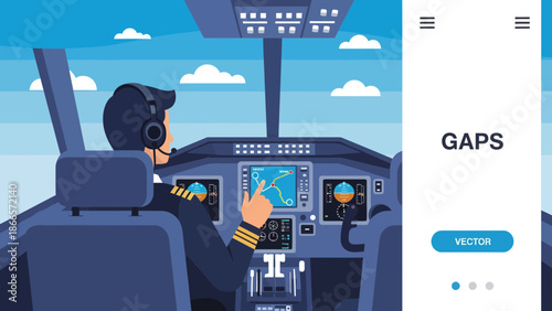 Aircraft Cockpit View With Pilot And Navigation System For Commercial Aviation