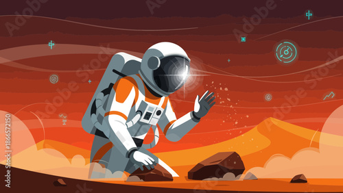 Astronaut On Mars Exploring The Surface And Looking For Signs Of Life