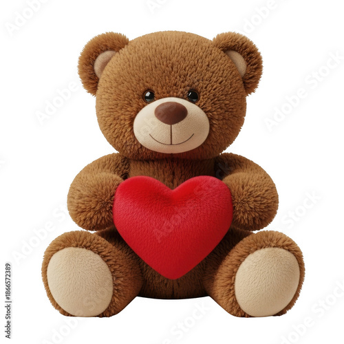Teddy bear holding heart isolated on transparent background