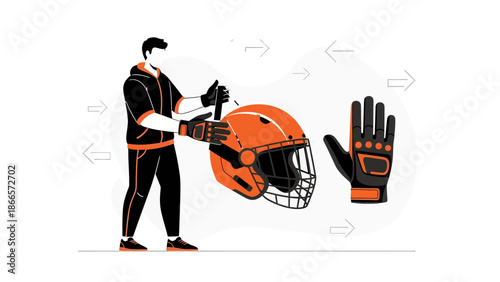 Baseball Protective Gear Concept Featuring Helmet Bat Gloves With Modern Design