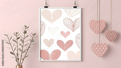 Soft Blush Background with Abstract Heart Patterns, Minimal and Clean, Valentine’s Day Theme