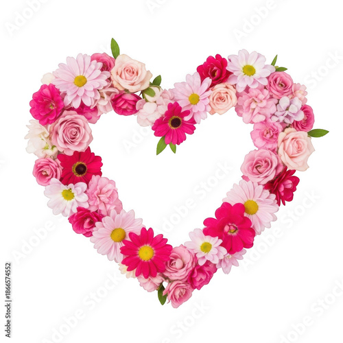 Heart shaped floral wreath isolated on transparent background