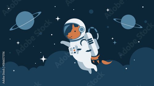 Adventurous Dog Astronaut Exploring The Universe With Planets And Stars Background
