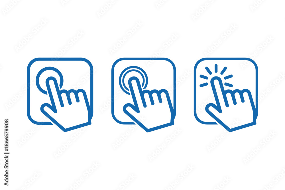 Obraz premium Touch Interaction Icon Set – Symbols of Tap, Activation, and User Interface Feedback